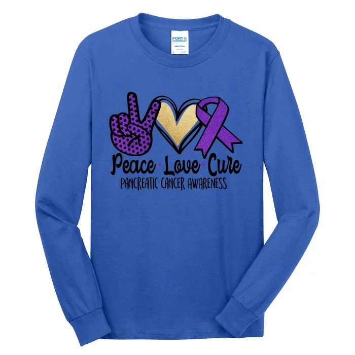 Peace Love Cure Pancreatic Cancer Awareness Gift Tall Long Sleeve T-Shirt