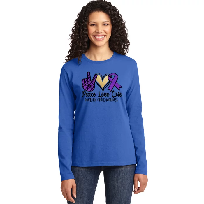 Peace Love Cure Pancreatic Cancer Awareness Gift Ladies Long Sleeve Shirt