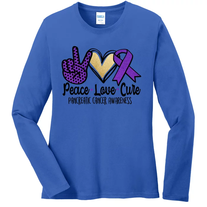 Peace Love Cure Pancreatic Cancer Awareness Gift Ladies Long Sleeve Shirt