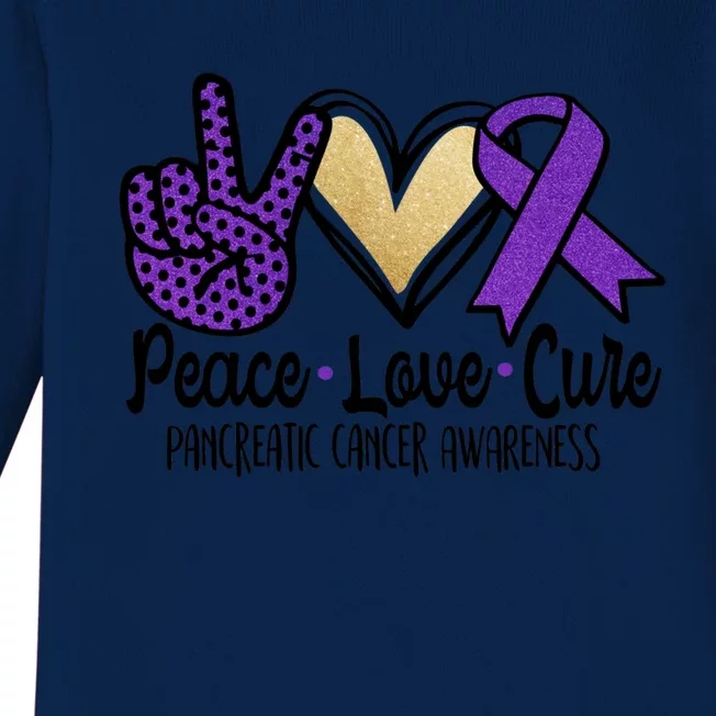 Peace Love Cure Pancreatic Cancer Awareness Gift Baby Long Sleeve Bodysuit