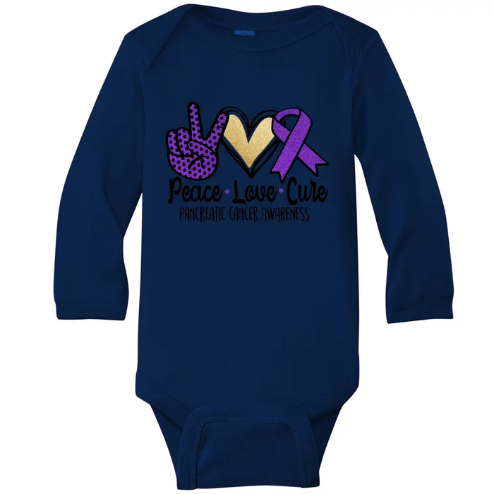 Peace Love Cure Pancreatic Cancer Awareness Gift Baby Long Sleeve Bodysuit