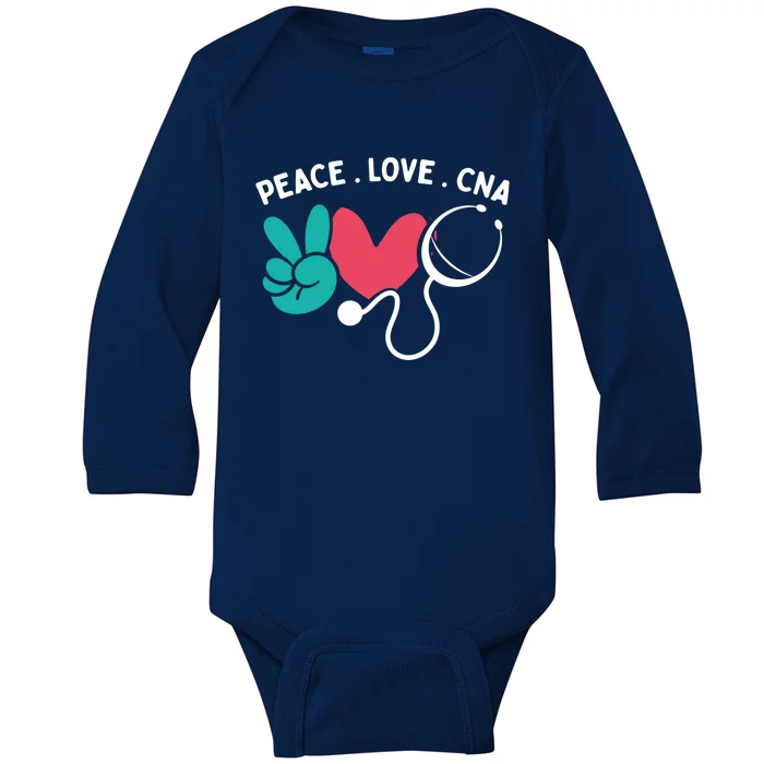 Peace Love Cna Certified Nursing Assistant Cute Nurse Gift Baby Long Sleeve Bodysuit