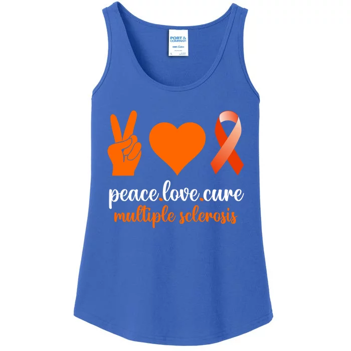 Peace Love Cure Multiple Sclerosis Awareness Family Warrior Meaningful Gift Ladies Essential Tank