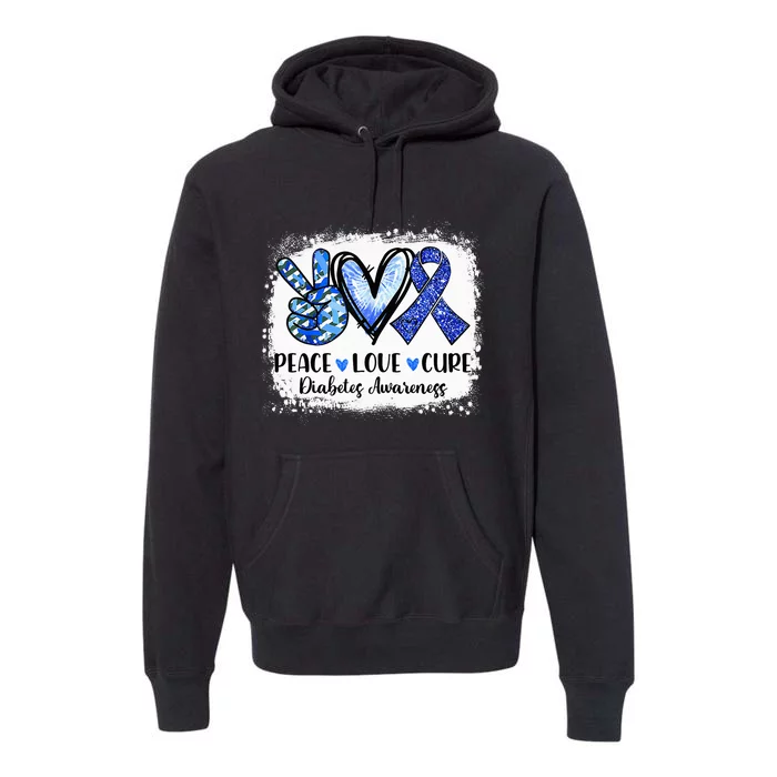 Peace Love Cure Type 1 Diabetes Awareness T1D Blue Ribbon Premium Hoodie