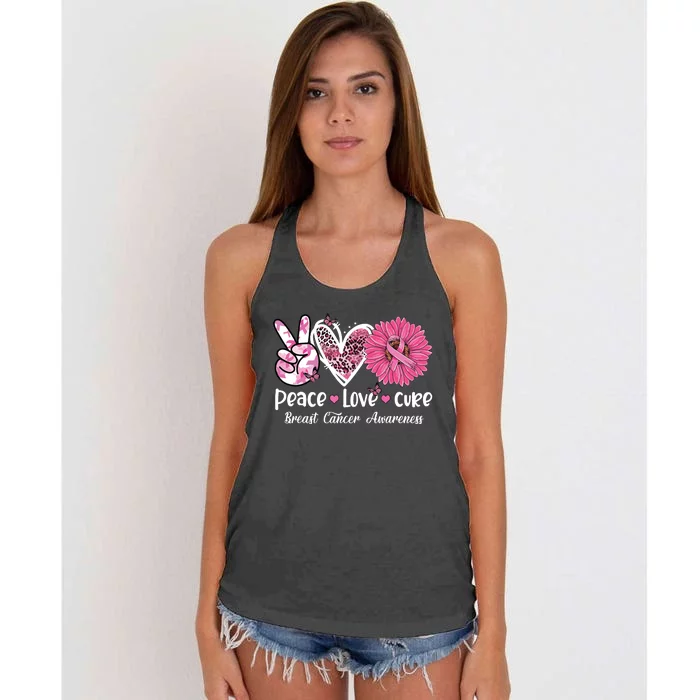 Peace Love Cure Breast Cancer Awareness Daisy Pink Ribbon Women's Knotted Racerback Tank