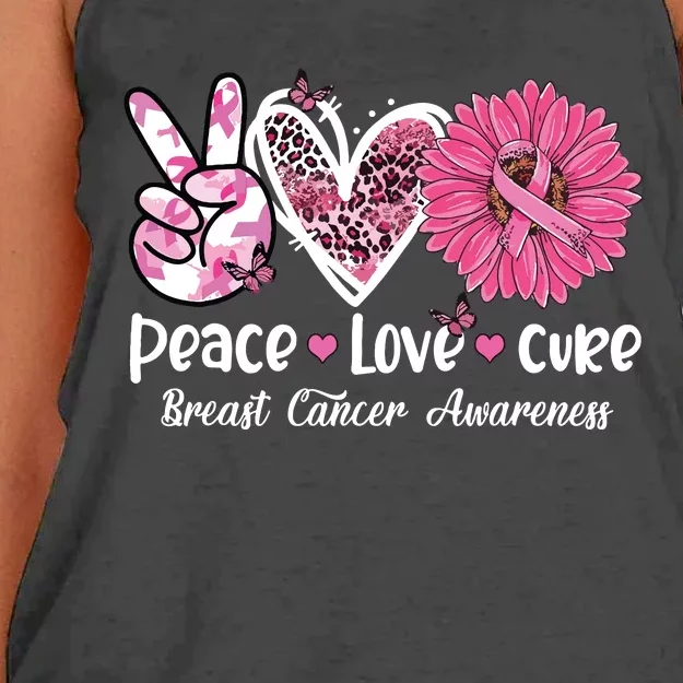 Peace Love Cure Breast Cancer Awareness Daisy Pink Ribbon Women's Knotted Racerback Tank