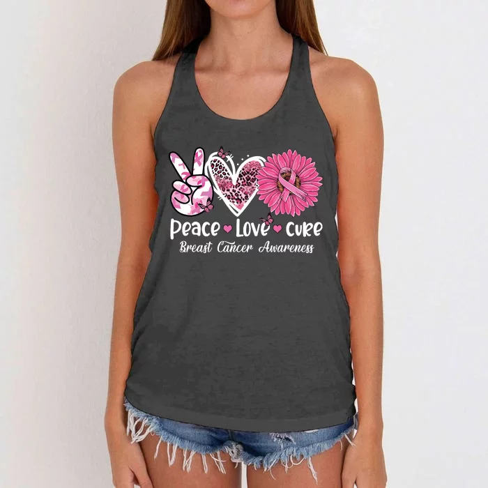 Peace Love Cure Breast Cancer Awareness Daisy Pink Ribbon Women's Knotted Racerback Tank