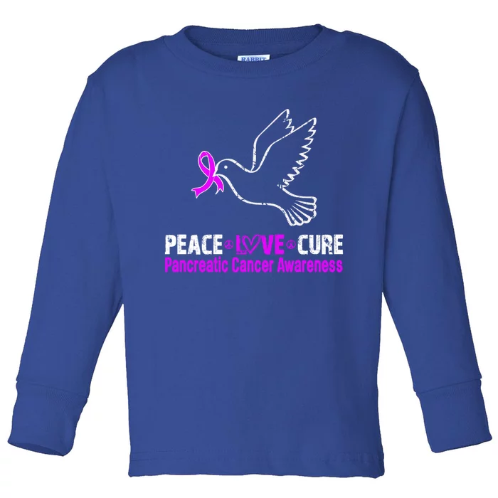 Peace Love Cure Pancreatic Cancer Awareness Gift Toddler Long Sleeve Shirt