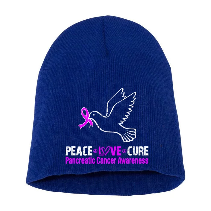 Peace Love Cure Pancreatic Cancer Awareness Gift Short Acrylic Beanie