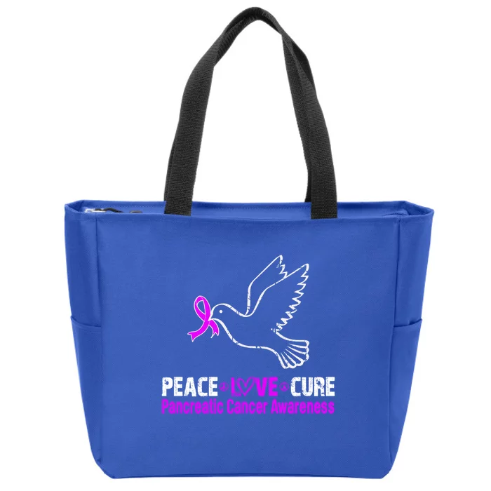 Peace Love Cure Pancreatic Cancer Awareness Gift Zip Tote Bag