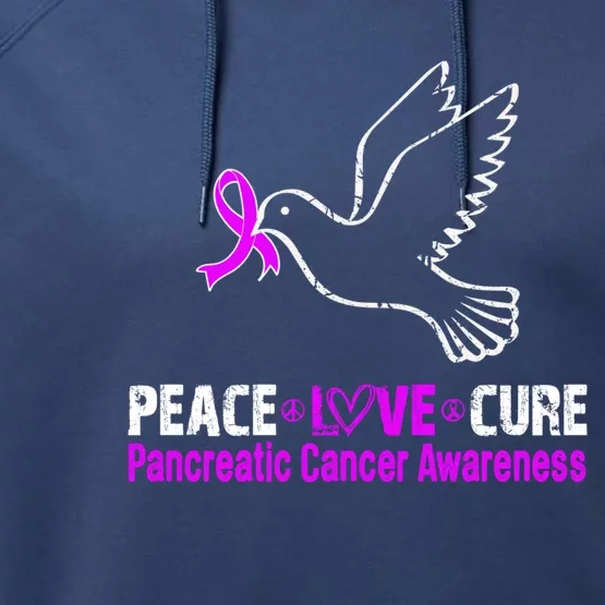 Peace Love Cure Pancreatic Cancer Awareness Gift Performance Fleece Hoodie