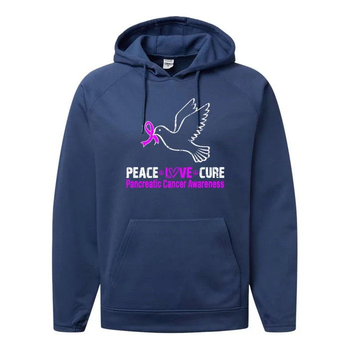 Peace Love Cure Pancreatic Cancer Awareness Gift Performance Fleece Hoodie