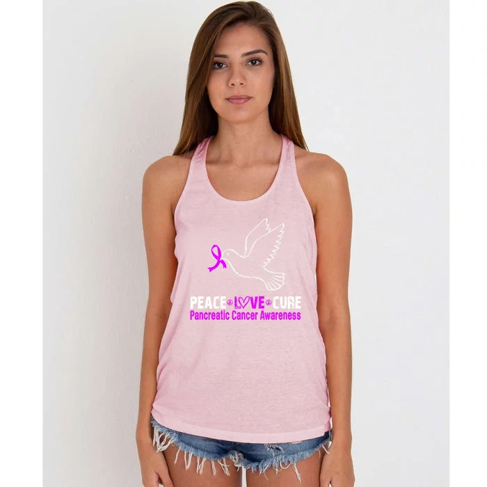 Peace Love Cure Pancreatic Cancer Awareness Gift Women's Knotted Racerback Tank