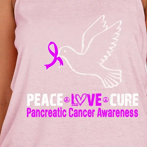 Peace Love Cure Pancreatic Cancer Awareness Gift Women's Knotted Racerback Tank