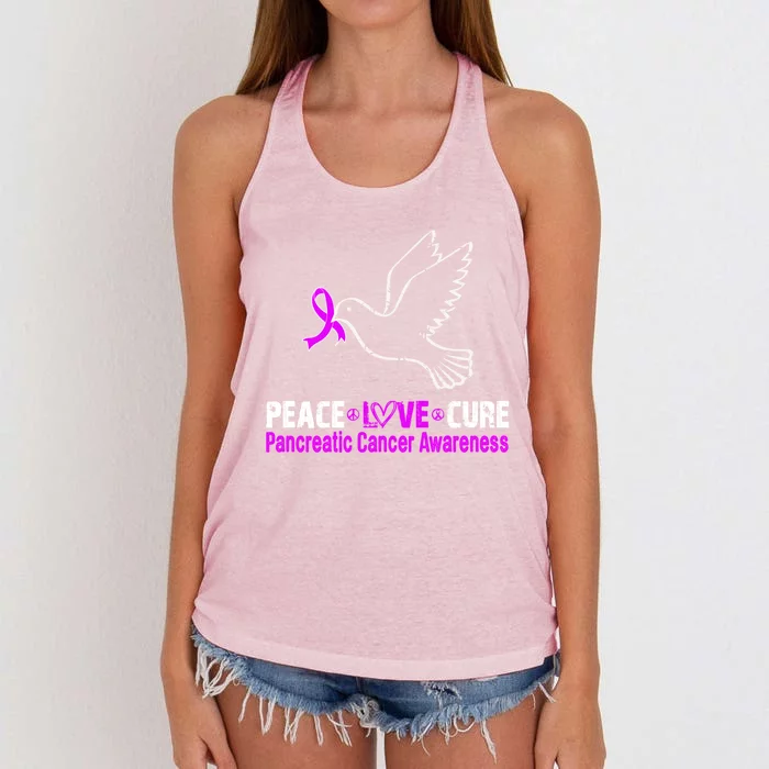 Peace Love Cure Pancreatic Cancer Awareness Gift Women's Knotted Racerback Tank