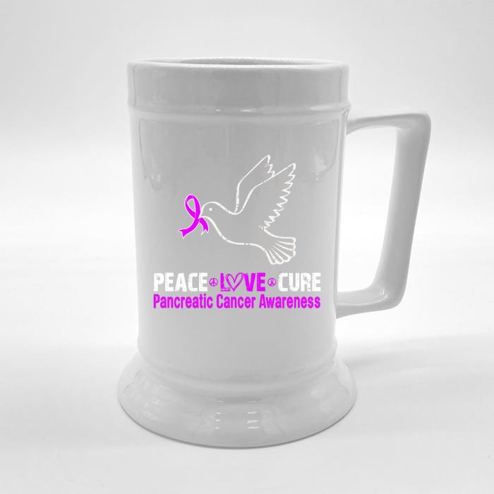 Peace Love Cure Pancreatic Cancer Awareness Gift Front & Back Beer Stein