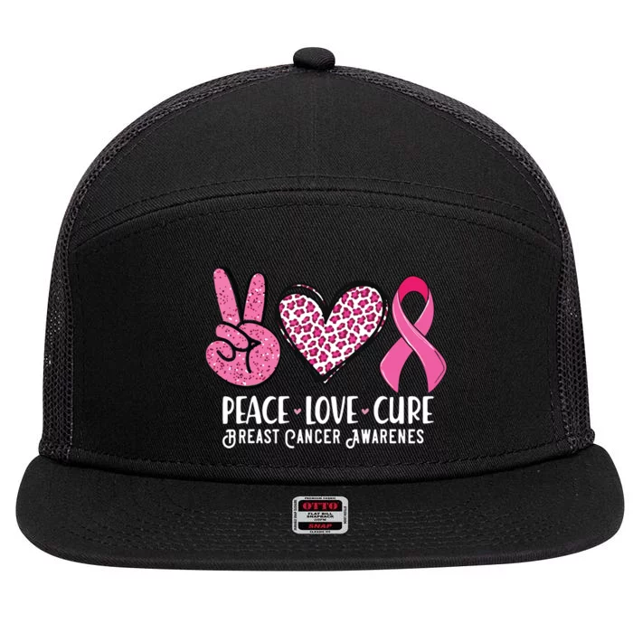 Peace Love Cure Breast Cancer Awareness Warrior Pink Ribbon 7 Panel Mesh Trucker Snapback Hat