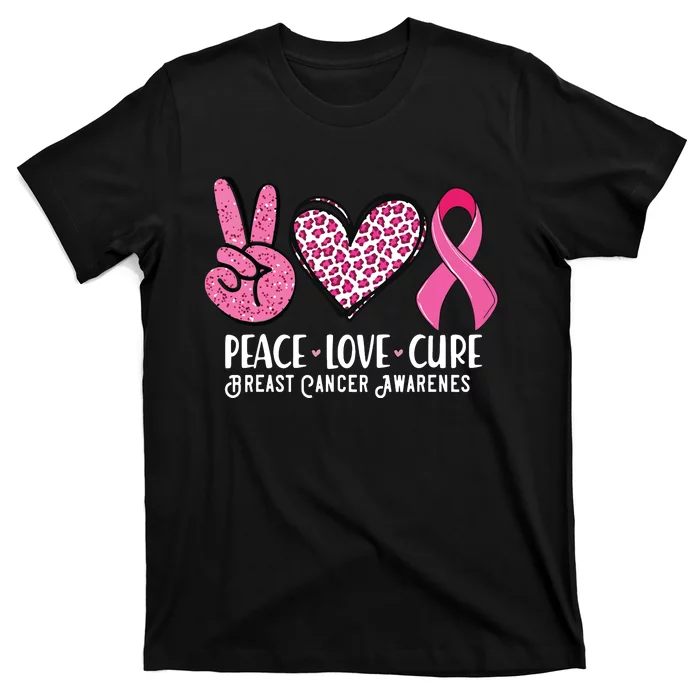 Peace Love Cure Breast Cancer Awareness Warrior Pink Ribbon T-Shirt