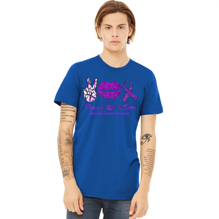 Peace Love Cure Pancreatic Cancer Awareness Cute Gift Premium T-Shirt