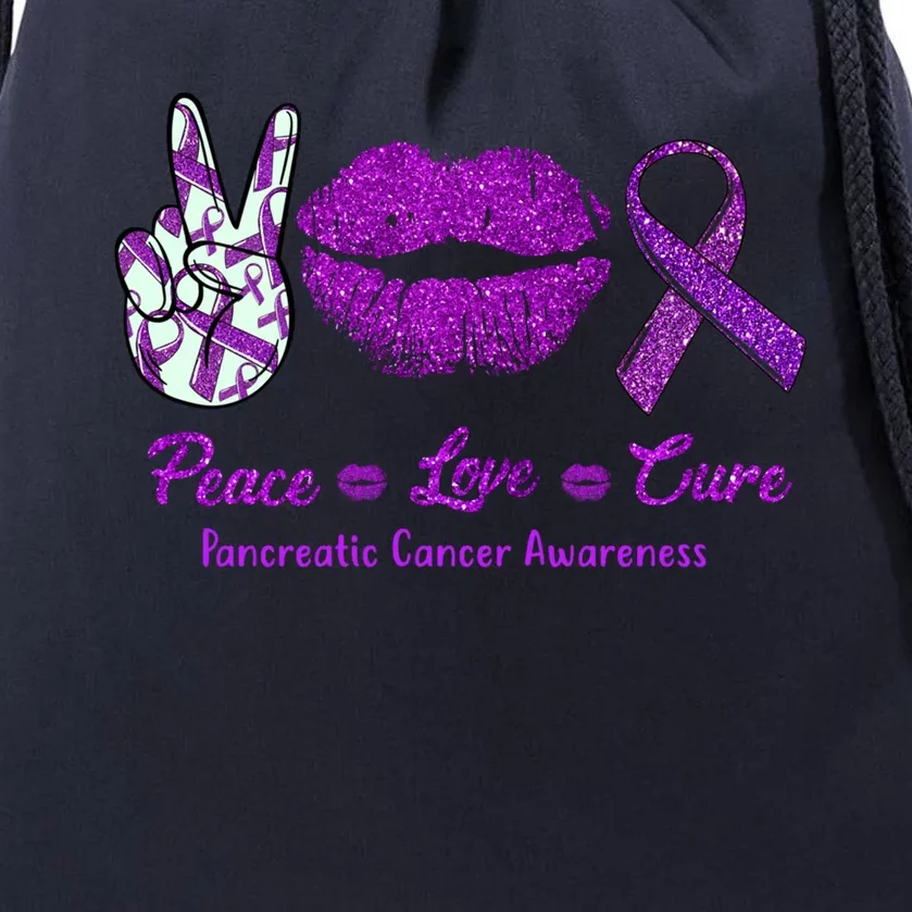 Peace Love Cure Pancreatic Cancer Awareness Cute Gift Drawstring Bag