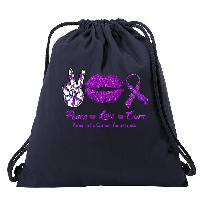 Peace Love Cure Pancreatic Cancer Awareness Cute Gift Drawstring Bag