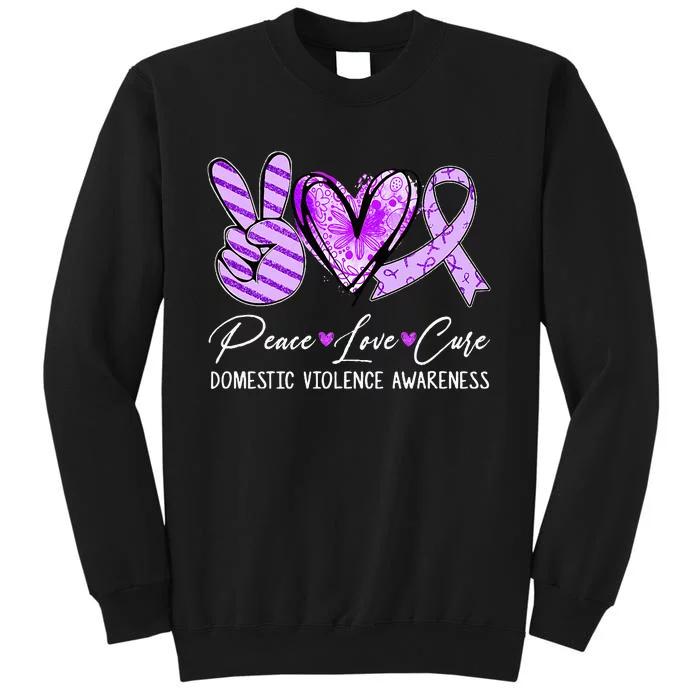 Peace Love Cure Purple Ribbon Domestic Violence Awareness Tall Sweatshirt