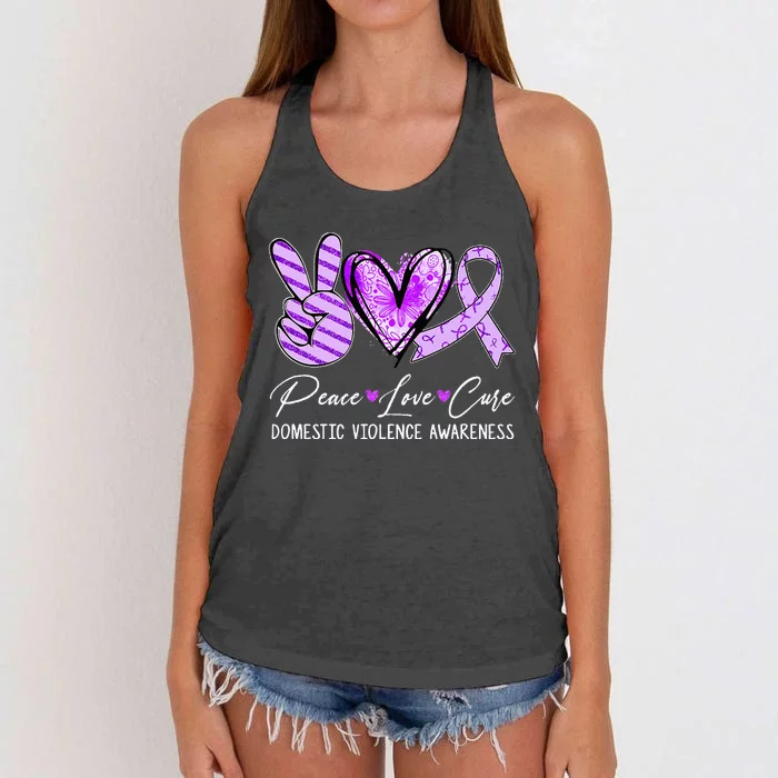 Peace Love Cure Purple Ribbon Domestic Violence Awareness Women's Knotted Racerback Tank