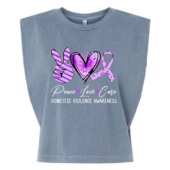 Peace Love Cure Purple Ribbon Domestic Violence Awareness Garment-Dyed Women's Muscle Tee