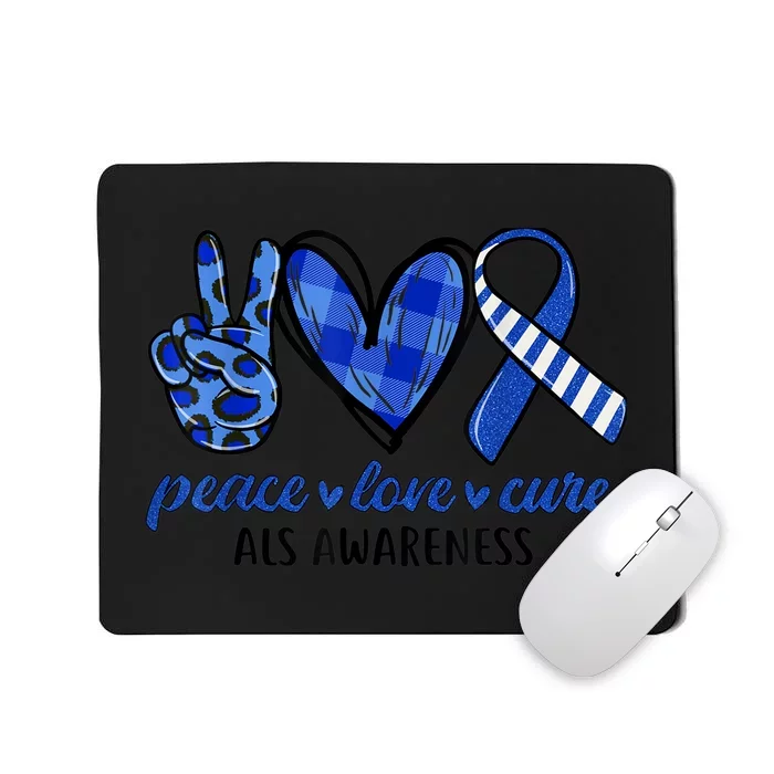 Peace Love Cure Blue & White Ribbon ALS Awareness Month Mousepad