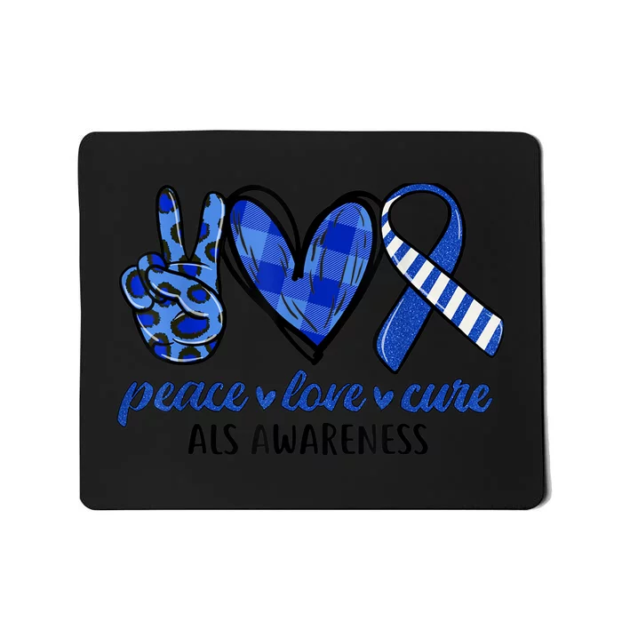 Peace Love Cure Blue & White Ribbon ALS Awareness Month Mousepad