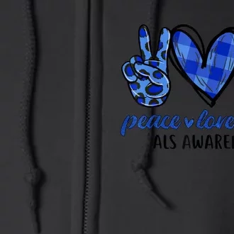 Peace Love Cure Blue & White Ribbon ALS Awareness Month Full Zip Hoodie