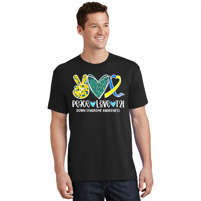 Peace Love Cure Blue & Yellow Ribbon Down Syndrome Awareness T-Shirt