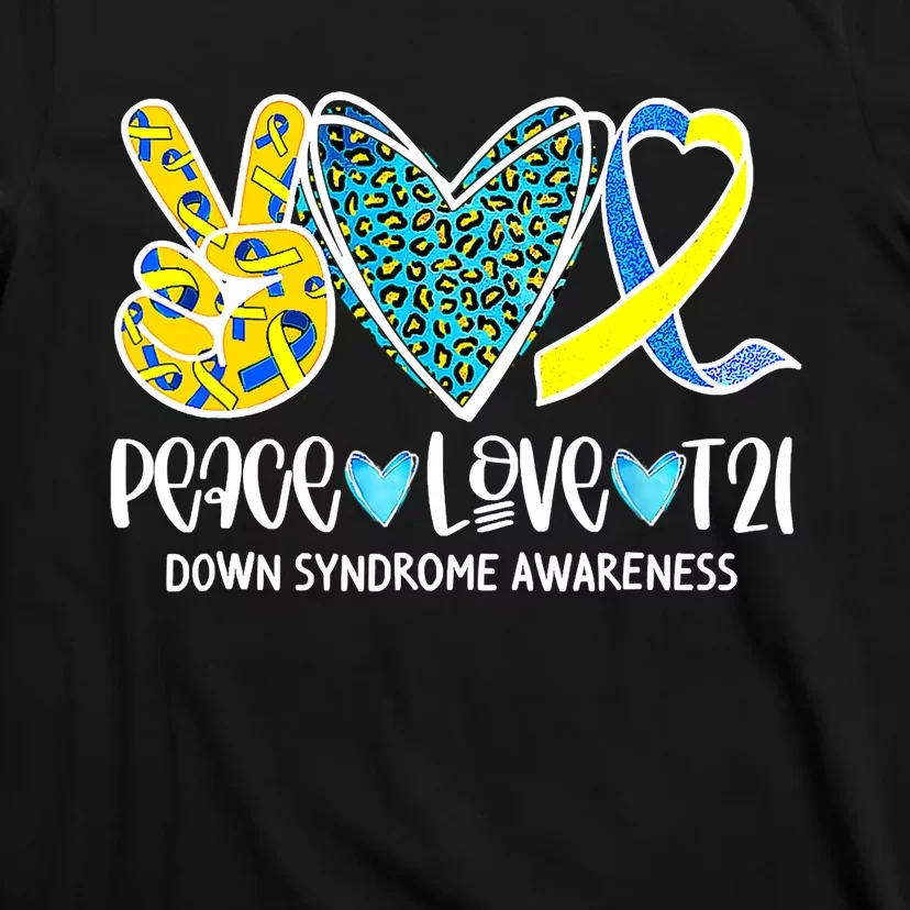 Peace Love Cure Blue & Yellow Ribbon Down Syndrome Awareness T-Shirt