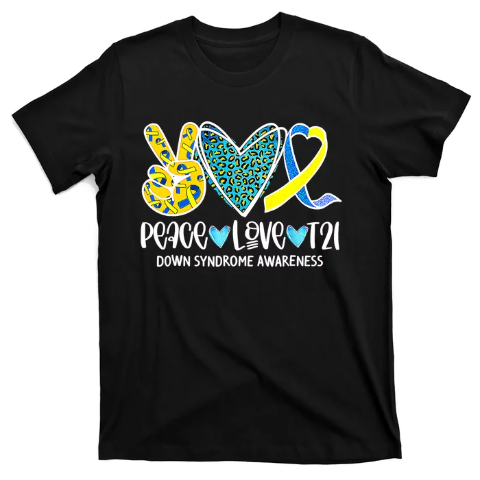 Peace Love Cure Blue & Yellow Ribbon Down Syndrome Awareness T-Shirt