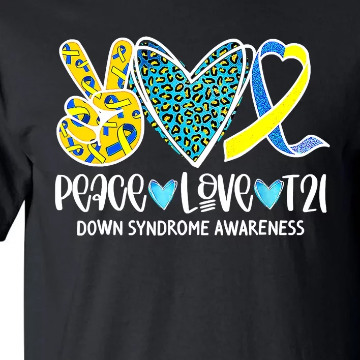 Peace Love Cure Blue & Yellow Ribbon Down Syndrome Awareness Tall T-Shirt