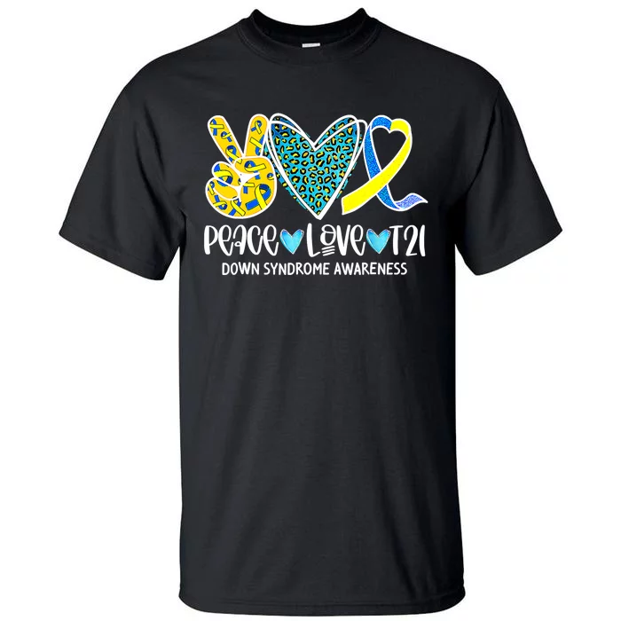 Peace Love Cure Blue & Yellow Ribbon Down Syndrome Awareness Tall T-Shirt