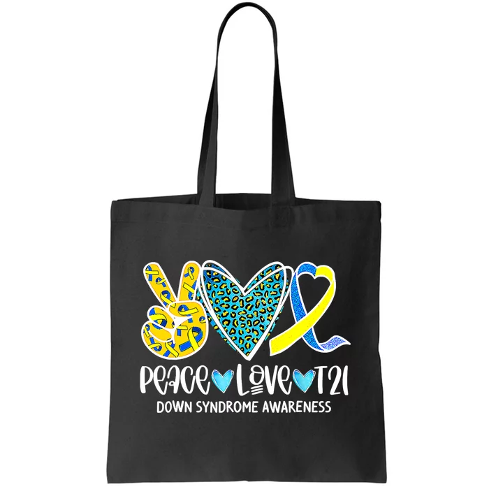 Peace Love Cure Blue & Yellow Ribbon Down Syndrome Awareness Tote Bag