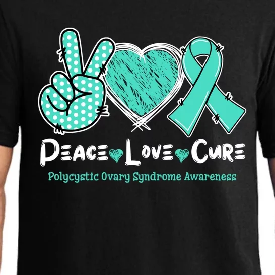 Peace Love Cure Pcos Awareness Teal Ribbon Gift Pajama Set