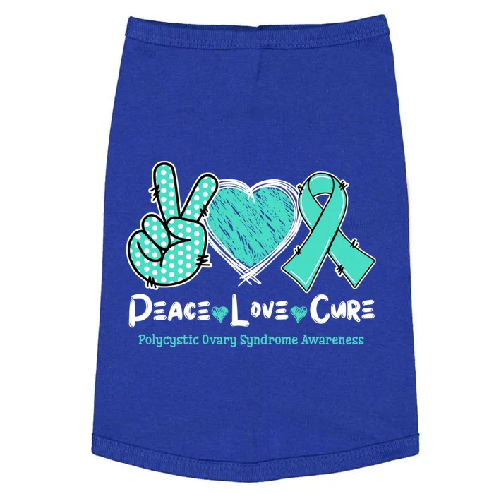 Peace Love Cure Pcos Awareness Teal Ribbon Gift Doggie Tank