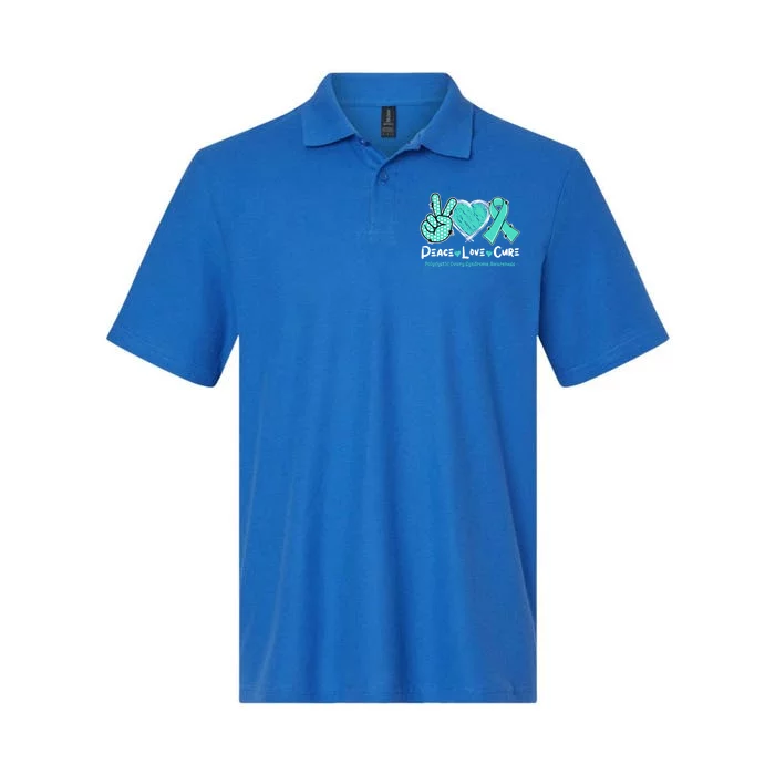 Peace Love Cure Pcos Awareness Teal Ribbon Gift Softstyle Adult Sport Polo