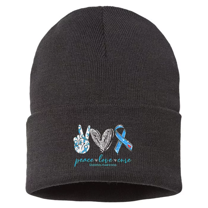 Peace Love Cure Diabetes Awareness Sustainable Knit Beanie