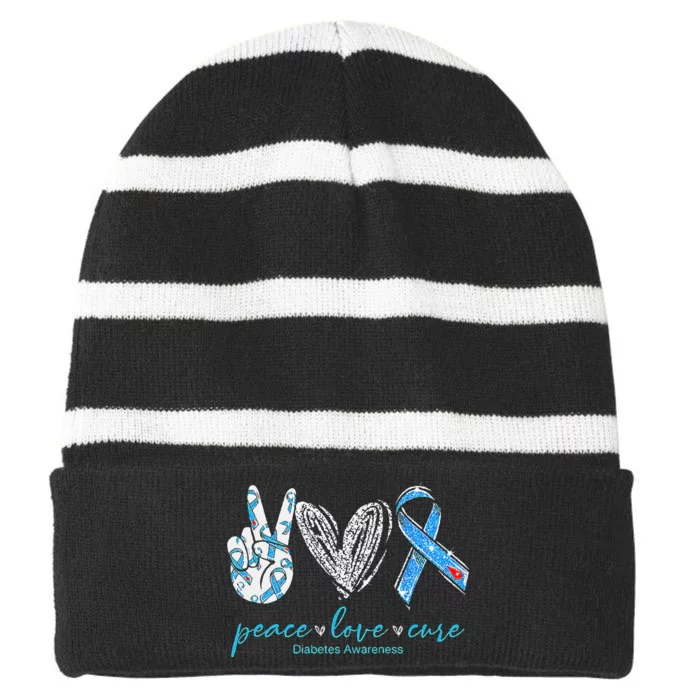 Peace Love Cure Diabetes Awareness Striped Beanie with Solid Band