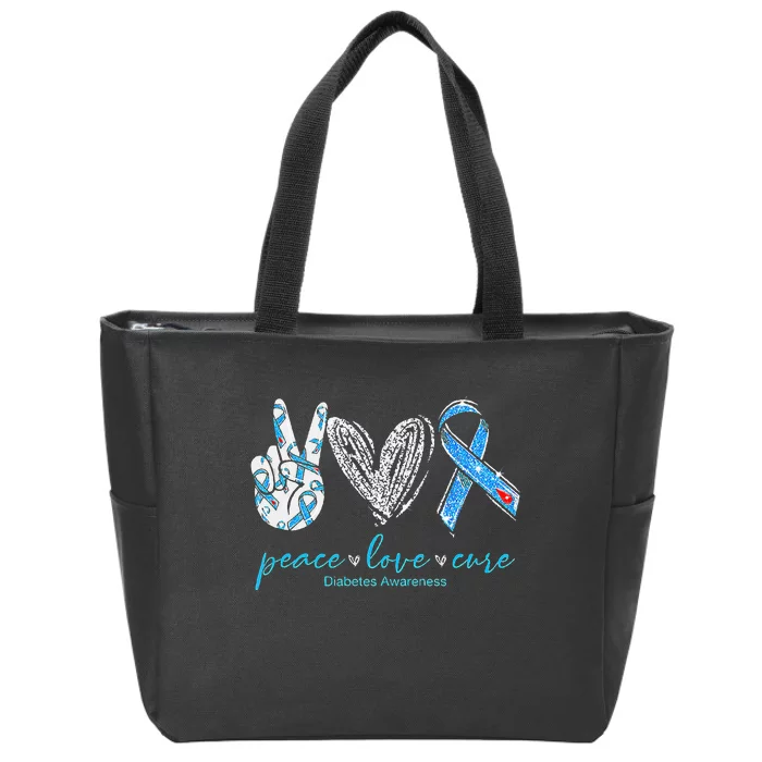 Peace Love Cure Diabetes Awareness Zip Tote Bag