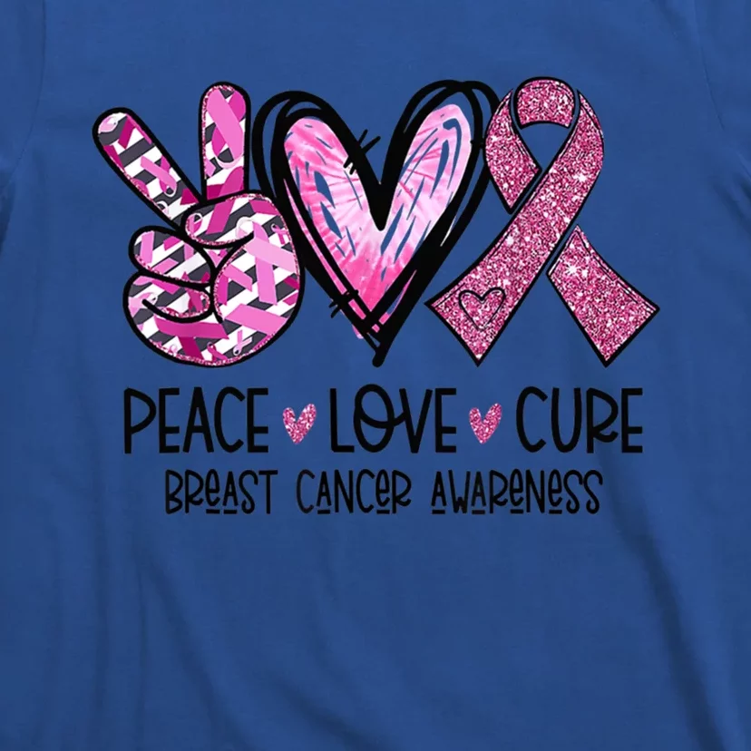 Peace Love Cure Pink Ribbon Cancer Breast Awareness Outfit Gift T-Shirt