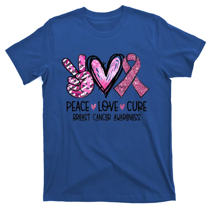 Peace Love Cure Pink Ribbon Cancer Breast Awareness Outfit Gift T-Shirt