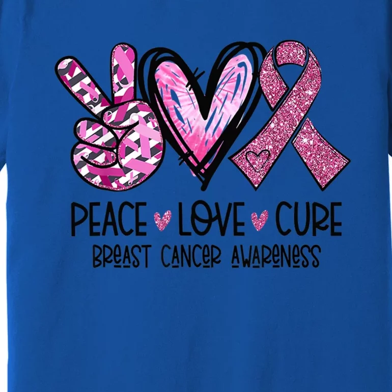 Peace Love Cure Pink Ribbon Cancer Breast Awareness Outfit Gift Premium T-Shirt