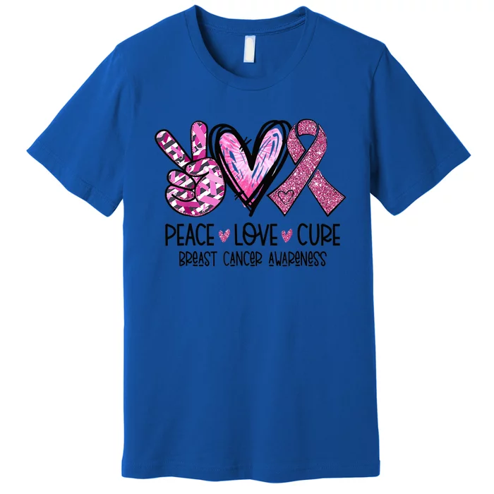 Peace Love Cure Pink Ribbon Cancer Breast Awareness Outfit Gift Premium T-Shirt