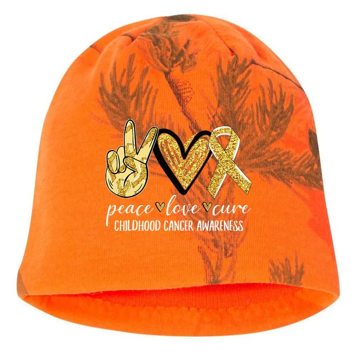 Peace Love Cure Childhood Cancer Awareness Gold Ribbon Kati - Camo Knit Beanie