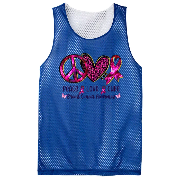 Peace Love Cure Pink Ribbon Leopard Breast Cancer Funny Gift Mesh Reversible Basketball Jersey Tank