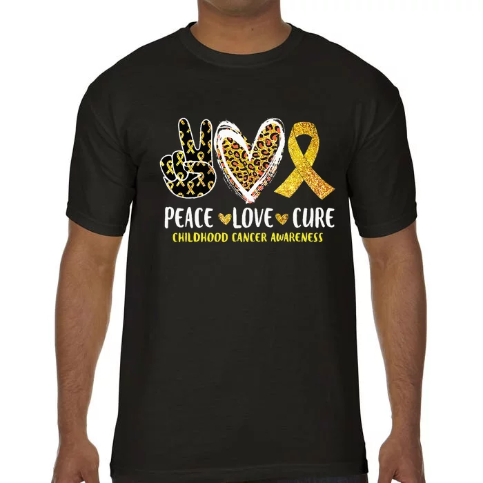 Peace Love Cure Childhood Cancer Awareness Leopart Heart Comfort Colors T-Shirt